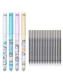 24pcs New Cat-Themed Erasable Pens Set, Cute Macaron Colors, 0.5mm Refill, Magic Heat Erasable Neutral Pens, Suitable For Exams, Homework, Student Rewards - Multicolor - View 11