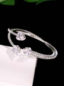 1pc Fashionable Luxury Elegant Personalized Versatile Rhinestone Heart Bracelet, Women's Daily, Holiday, Party Gift Jewelry - Multicolor - View 6