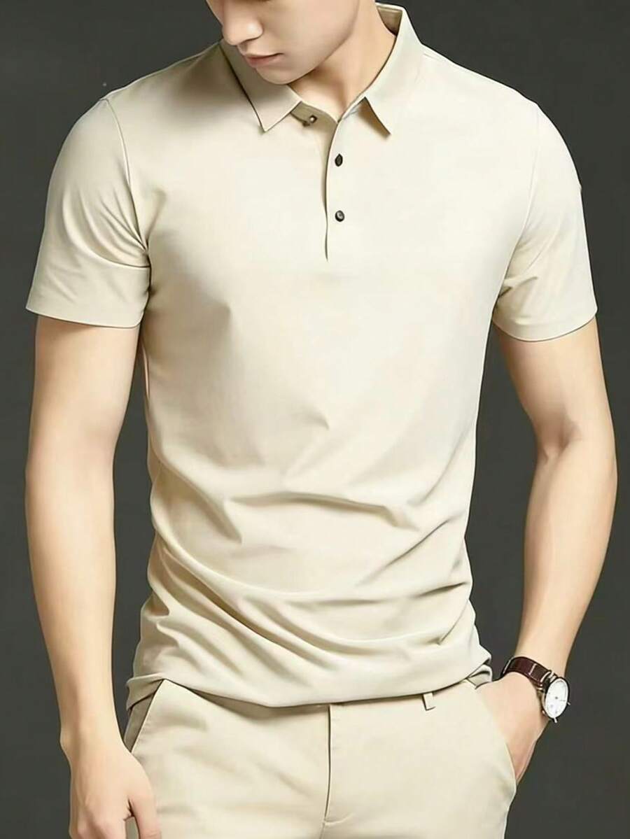 Men's Short-Sleeved Polo Shirt In Cool, Stretchy Fabric. - 杏色 - 查看 1