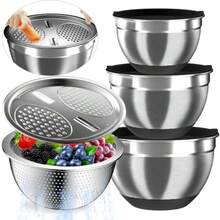 Mixing Bowls with Airtight Lids Stainless Steel Mixing Bowl Set with 3 Metal Nesting Bowls Colander and Grater Non-Slip Bottoms Size 1.5 2.5 5 QT Great for Mixing and Serving Black - Negro - Ver 2