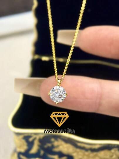1 chiếc dây chuyền bạc 925 đính đá Moissanite 4 chấu cổ điển, món quà sang trọng, thanh lịch dành cho lễ đính hôn/đám cưới/kỷ niệm/bạn thân, trang sức cô dâu.