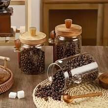 3 Stücke luftdichte Gläser Set (3 Gläser mit Löffeln) - auslaufsichere Vorratsgläser für Kaffee, Mehl, Snacks, Tee usw. Braune Deckel, runde Glasbehälter für Pantry-Organisation, strapazierfähige Mehrzweck-Displaygläser - Verschiedenfarbig - Übersicht 6