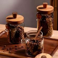 3 Stücke luftdichte Gläser Set (3 Gläser mit Löffeln) - auslaufsichere Vorratsgläser für Kaffee, Mehl, Snacks, Tee usw. Braune Deckel, runde Glasbehälter für Pantry-Organisation, strapazierfähige Mehrzweck-Displaygläser - Verschiedenfarbig - Übersicht 12
