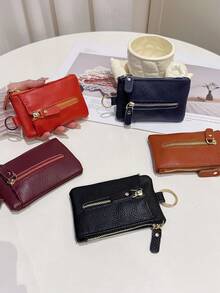 Ví đựng chìa khóa bằng da PU mới, tiện dụng, ví đựng tiền xu, ví đựng thẻ đa năng có khóa kéo, ví cầm tay dễ thương, ví đựng tiền xu nhỏ gọn tối giản dành cho nữ. - Nhiều màu - Xem 7