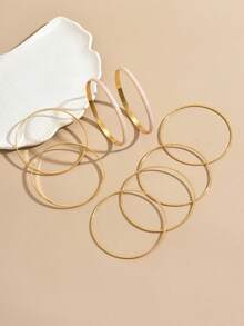 8pcs/Set Multilayer Enamel Bangle Bracelet Set For Women - Yellow Gold - View 5