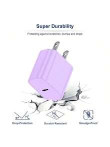 20W USB-C 墙充套装，20W 快速充电适配器，配 3.3 英尺/100 厘米编织 Type-C 转 Type-C 数据线，兼容 17/16/15 系列 - 紫色 - 查看 2