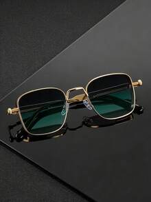 Gafas de moda con marco dorado retro y lentes verdes, con diseño de bisagras de resorte, adecuadas para hombres y mujeres, disponibles en varios colores, aptas para uso diario - Multicolor - Ver 2