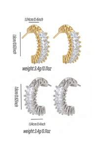 2pcs Vintage Engraved Gold & Silver Tone C-Shaped Hoop Earrings For Women, Party Wear - Multicolor - View 2