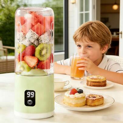 便携式榨汁搅拌机，USB充电，12刀片，500毫升容量，适用于制作奶昔和冰沙，适合户外旅行
