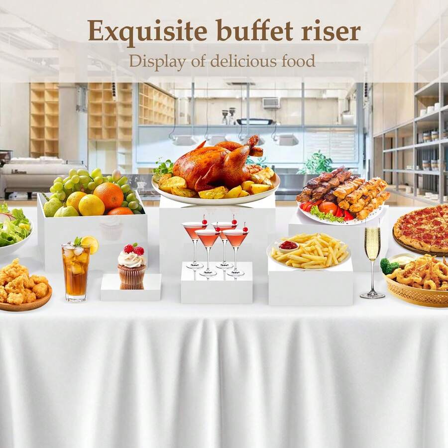 五面亚克力食品展示架 - 中空底座，适用于早餐、自助餐、婚礼、派对等场合