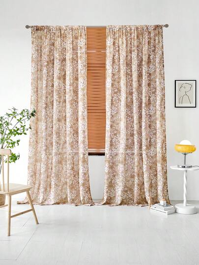 1 pieza Cortina bohemia blanca con planta tropical y lámina dorada, cortina de gasa vaporosa para sala de estar y dormitorio, decoración del hogar inspirada en la naturaleza nórdica