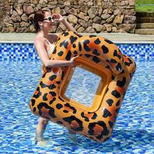 Cama flotante con reposabrazos y respaldo inflable con estampado de leopardo, tumbona plegable inflable para adultos para uso en piscina exterior, flotador de piscina, artículo esencial para la playa - Multicolor - Ver 4
