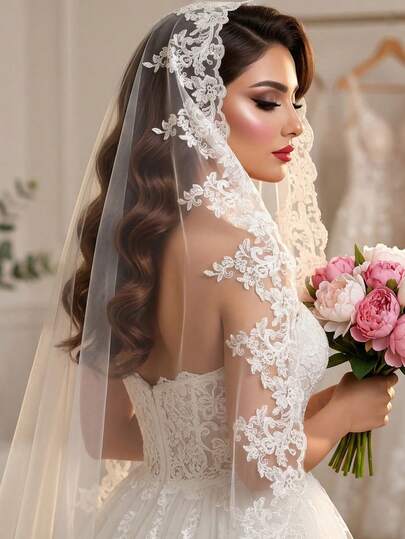 Cathedral Wedding Bridal Veil, Single Layer No Comb, Lace Trim Wedding Veil, Bridal Veil, Wedding Dress Accessory