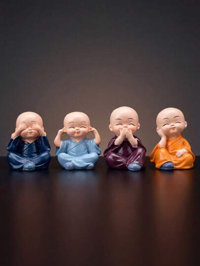 Bộ 4 tượng nhỏ bằng nhựa năm 2026, tượng Phật Thiền tông, kích thước 6x4cm, thích hợp để trang trí bảng điều khiển ô tô, bàn làm việc, phòng ngủ, văn phòng, chống trượt, món quà ý nghĩa dành cho bạn bè và gia đình.