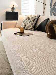 1 Stück einfarbiger Chenille Sofabezug Sofakissen, hochdichte, dicke Stil für alle Jahreszeiten, Sofaschoner rutschfest und kratzfest für Wohnzimmer, Schlafzimmer, Arbeitszimmer, passend für 1/2/3/4-Sitzer Sofa mit Armlehne & Rückenlehne - Beige - Übersicht 5