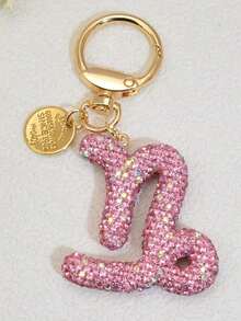 1pc Soft Clay Rhinestoned Pink Women's 12 Zodiac Keychain, Gifts For Friends On Valentine's Day Car Accessories Bag Charm School Cute Goth Y2k - Chòm sao - Xem 9