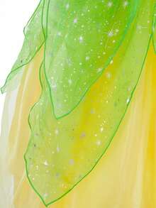 Bộ 5 món gồm váy lưới không tay màu vàng xanh cho bé gái, vương miện, đũa phép và găng tay, trang phục hóa trang chơi trò chơi nhập vai, trang phục dự tiệc Giáng sinh. - vàng-xanh lá cây - Xem 8