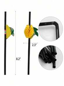 10/20/30/50/100pcs Fruit Shaped Flexible Black Straws, Fruit Drink Straws, Coffee & Cocktail Stirrers, Beverage Accessories Suitable For Milkshakes, Smoothies, Bubble Tea, Iced Coffee Etc. Applicable For Bars, Clubs, Restaurants And Home Use - View 5