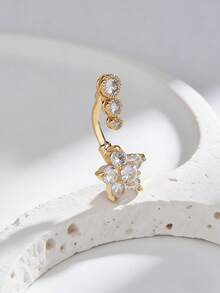 1 chiếc khuyên rốn hình hoa tối giản đính đá Zirconia với hai viên đá Zirconia. - Vàng - Xem 2