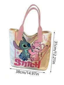 Disney 迪士尼星际宝贝手提包，史迪奇手提包，女孩旅行沙滩包，全衬里内里，大号单肩提手，过夜购物包，多功能手提包，适合购物和旅行 - 彩色 - 查看 4