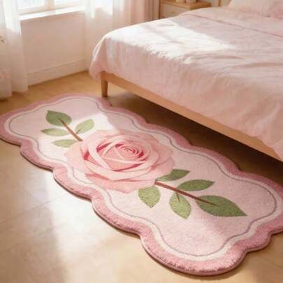 1 stuk asymmetrische, prachtige roze vloermat met rozenprint, geschikt voor de woonkamer, slaapkamer, als casual vloerkleed, decoratief tapijt, klein tapijt, vloerkleed, woondecoratie, vloerkleed voor de woonkamer, klein vloerkleed voor de woonkamer, vloerkleed voor de slaapkamer, woondecoratie voor de woonkamer, buitenkleed, pluche tapijt, wasbaar tapijt
