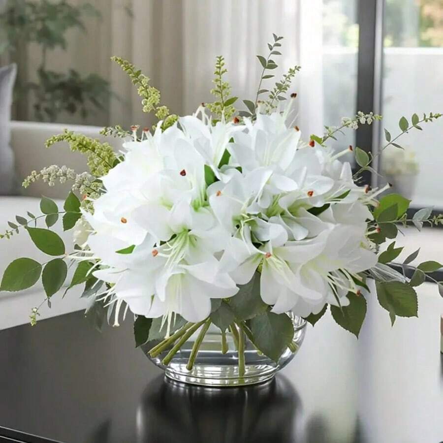 6/1 peça 33cm Lírio Rosa Artificial Raso, Decoração de Flor de Seda para Casa, Casamento, Festa de Aniversário, Mesa de Jantar, Jardim, Buquê de Noiva, Decoração de Sala de Aula - Branco - Visão 1