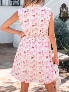 Acelitt Vestido curto casual feminino rosa com zíper na cintura, sem mangas e detalhe de laço, perfeito para o verão. Elegante e charmoso. - Multicolorido - Ver 2