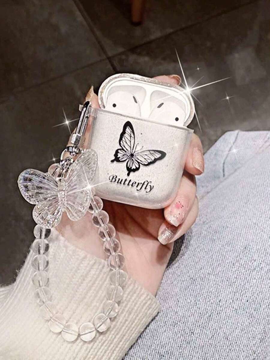 1 con bướm lấp lánh trong suốt + dây đeo hình bướm, tương thích với ốp tai nghe không dây Bluetooth Apple Pro 2/Pro thế hệ 1/2/3, ốp mềm sáng tạo cho thế hệ thứ 4. - Nhiều màu - View 1