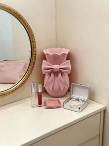 1 pieza Jarrón con lazo impreso en 3D con parte superior en forma de lazo y base redonda - Soporte de flores de plástico adecuado para escritorio, estantería, centro de mesa, decoración del hogar estilo Ins para habitación, regalo para mujeres, inauguración de la casa, regalo del Día de la Madre - A - Ver 4