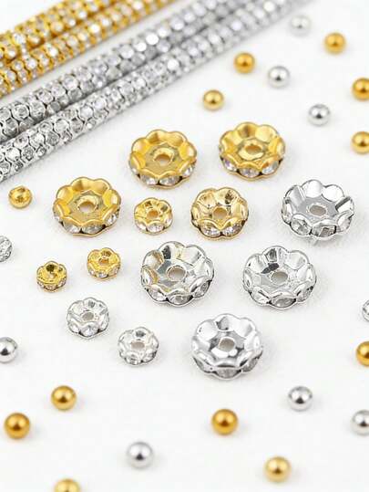 30颗4-10毫米镀铜花形压接珠，隔珠，适用于DIY手链项链首饰制作