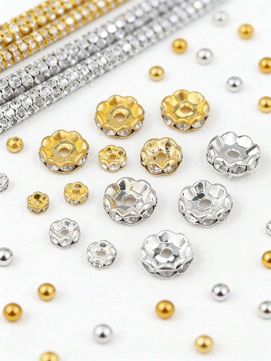 30颗4-10毫米镀铜花形压接珠，隔珠，适用于DIY手链项链首饰制作 - 水鑽花珠 - 查看 1