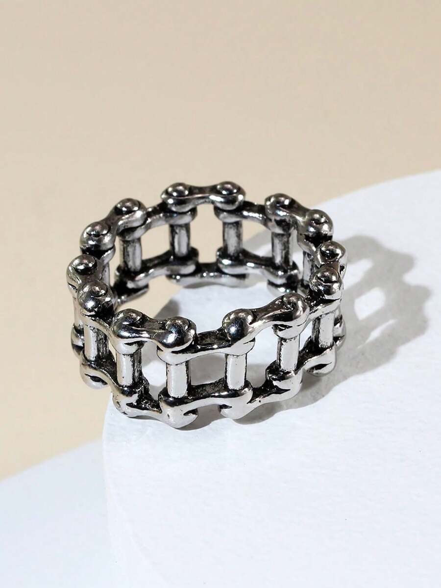 1 pieza Anillo de diseño de cadena vintage para hombres - Plata antigua - Ver 1