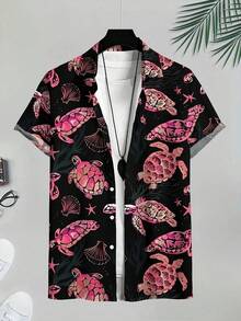 Sea Turtles Swimming Peacefully Among Coral And Shells Symbolize Harmony And Endurance Of Ocean Life 3D Print Short Sleeve Casual Button Up Shirt For Men Beach Summer Style - trắng - Xem 1