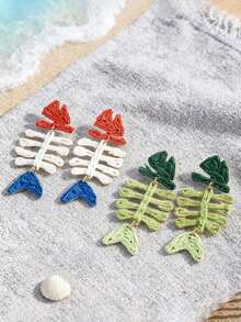 Pendientes de gota con hueso de pescado tejido de estilo bohemio hecho a mano, pendientes de gota con hueso de pescado verde, adecuados para usar en la playa durante el verano - Multicolor - Ver 6