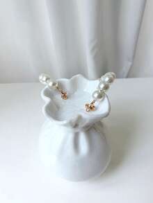 1pc Marble Pattern Vase, Acrylic Bag With Pearl Handle Design, Unique Mother's Day Gift, European Style Small Evening Bag Suitable For Party, Ball, Banquet - White - View 7