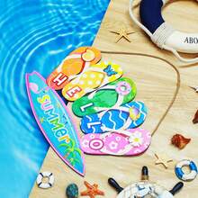 Summer Flip Flop Hanging Sign, Welcome Hello Shape, Wooden Door Sign, Rustic Wall Decor, Indoor Outdoor Garden Decoration With Rope. This Summer Flip Flop Wooden Sign Features Bright Colors And A Strong Beach Vibe, So You Can Enjoy The Time With Friends And Family, Just Decorate And Welcome The Summer, Bask In The Sunshine. - Multicolor - View 3