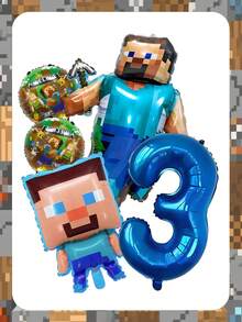 Minecraft Globos de aluminio con forma de personajes de dibujos animados con píxeles, adecuados para fiestas, eventos de fiestas con temática de dibujos animados, decoraciones de fiesta de cumpleaños, suministros para fiesta de revelación de género, decoraciones de fiesta de juegos, fiestas de cumpleaños y actividades de celebración con temas. - 2 piezas (color aleatorio) - Ver 14