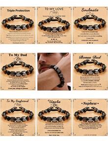 1 chiếc vòng tay cổ điển dành cho nam giới - Vòng tay đính đá Hematit, Obsidian đen, Mắt hổ, bảo vệ ba lớp, trang sức chữa lành, quà tặng sinh nhật, quà tặng Ngày của Cha. - Nhiều màu - Xem 1