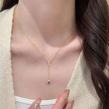 1 chiếc dây chuyền bạc nguyên chất dành cho nữ, mặt dây chuyền hình giọt nước đính đá Zirconia đỏ, kiểu dáng thanh mảnh và nhẹ nhàng. - Vàng - Xem 3