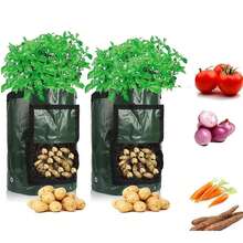 1个装土豆种植袋，耐用布艺花园盆，带翻盖和提手，7加仑/10加仑，春季种植袋，植物生长袋，土豆蔬菜植物栽培种植桶，带门 - 綠色 - 查看 3