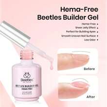 Beetles Top Coat Base Gel & Nail Glue Set-3Pcs No Wipe Top Coat Gel Nail Polish & Base Coat With 9 In 1 Nail Glue Shine Effect Long Lasting Soak Off Uv Light Lamp Diy Nail Gifts For Women & Girls - 3PCS 15ML Top & Base & Pink Builder - 查看 3