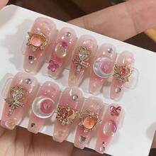 10pcs, Handmade Press-On Nails, Japanese All-Match Pink Ultra-Glitter Mid-Step False Nails, Suitable For Spring And Summer Popular Pure Lust False Nails, Suitable For Daily Wear Of Ladies And Girls, Reusable False Nails Supplies. - Rosa - Visa 2