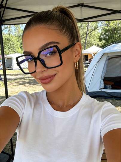 1pc Women's Retro Square Minimalist Personalized Clear Lens Glasses, Suitable For Daily Wear