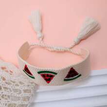 1pc Handmade Embroidered Watermelon Design Bohemian Bracelet, Suitable For Summer Beach Outings And Travel - Beige - View 5