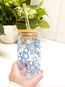 Ly thủy tinh đựng đồ uống lạnh Matcha hình nơ 16oz, ly thủy tinh đựng cà phê và Matcha có ống hút, in nhiệt độ cao, thích hợp cho cà phê, Matcha, sữa, soda, nước có ga, ly thủy tinh hình lon có ống hút, ly đựng đồ uống lạnh, ly đựng đồ uống nóng, lựa chọn quà tặng tốt nhất. - Màu xanh hải quân - Xem 2