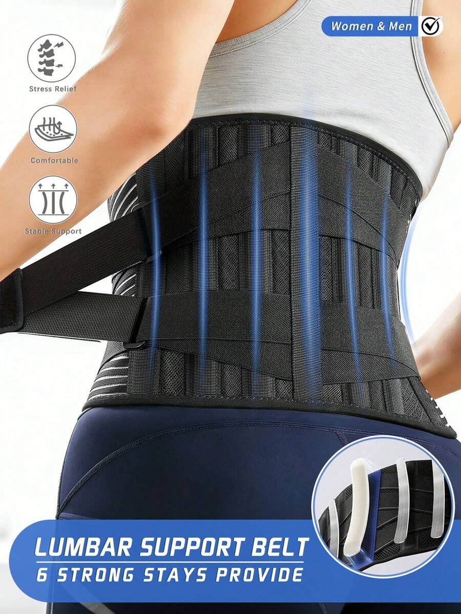 6pcs Unisex Adjustable Lumbar Support Belt, Non-Slip Waist Support Strap Suitable For Work, Fitness And Other Occasions