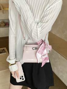 Elegant Fashion New Spring/Summer Stone Texture Handbag, Exquisite Retro High-End Silk Scarf Shoulder Bag, Unique Design High-Quality Women's Crossbody Bag, Suitable For Dates, Dining, Shopping And Photography - Pink - View 5