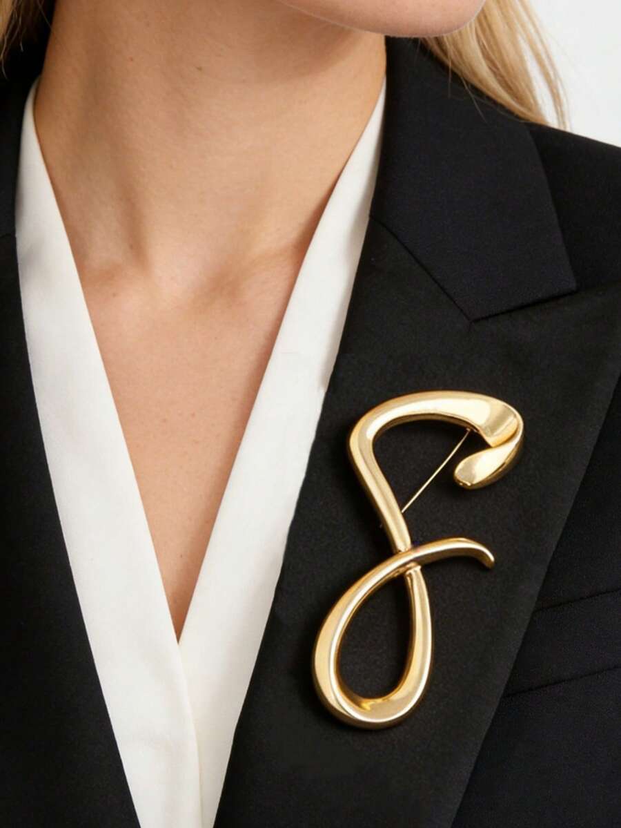 1pc Fashion Gold/Silver Asymmetric Infinity Symbol Metal Brooch Pin, Large Metallic Number 8 Brooch Jewelry, Suitable For Women Daily Wear - Silver and Gold - View 1