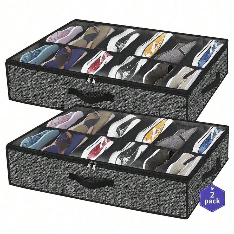 Bộ 2 hộp đựng giày dưới gầm giường chắc chắn và bền bỉ, chứa được 12 đôi giày, giải pháp lưu trữ giày dép dưới gầm giường, có cửa sổ trong suốt, thoáng khí tốt. - Nhiều màu - Xem 1