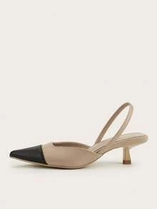 2026 Women's New Minimalist Patchwork Kitten Heel Shoes, Elegant Pointed Toe High Heels, Fashionable Ankle Strap Open Toe High Heels - Dark Apricot - View 3